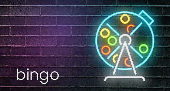 Neon NJ online Bingo wheel on a background with bricks