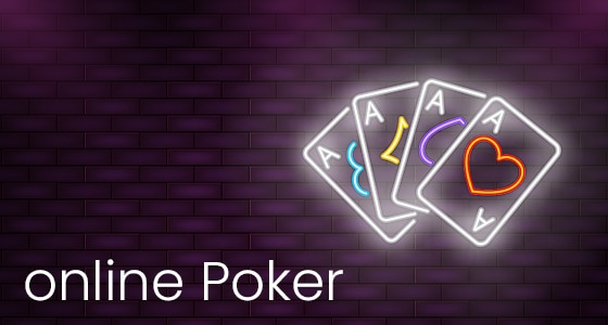 Neon poker cards hand on bricks background