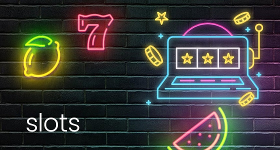 NJ online slots machine with neon symbols on a background with bricks