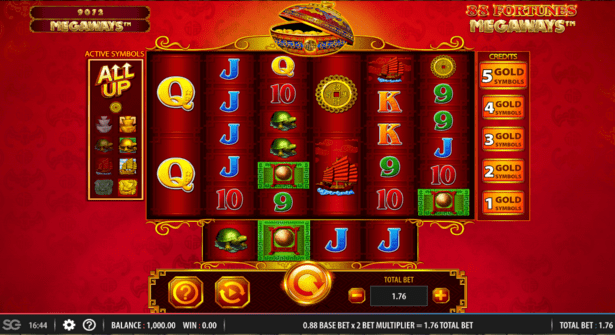 88 Fortunes Megaways free spins slot game interface with available betting buttons