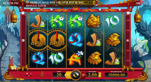 Dragon Power free spins slot game interface with available betting buttons