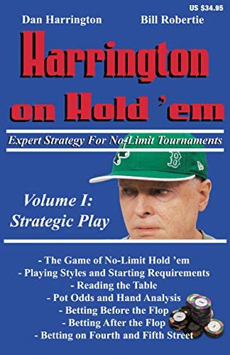 Expert Strategy for No-limit Tournaments poker book cover with portrait of author Dan Harrington on a blue background