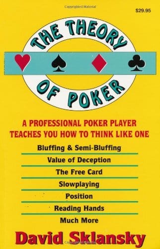 The Theory of Poker book cover with poker card symbols on a yellow background