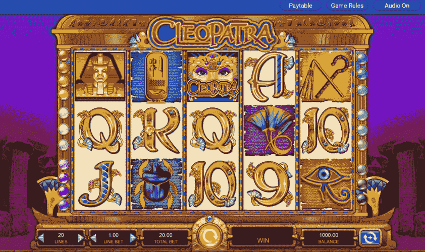 Cleopatra online slot interface with available betting buttons