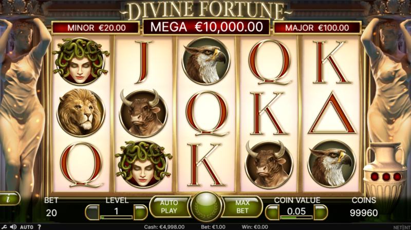 Divine Fortune online slot interface with available betting buttons