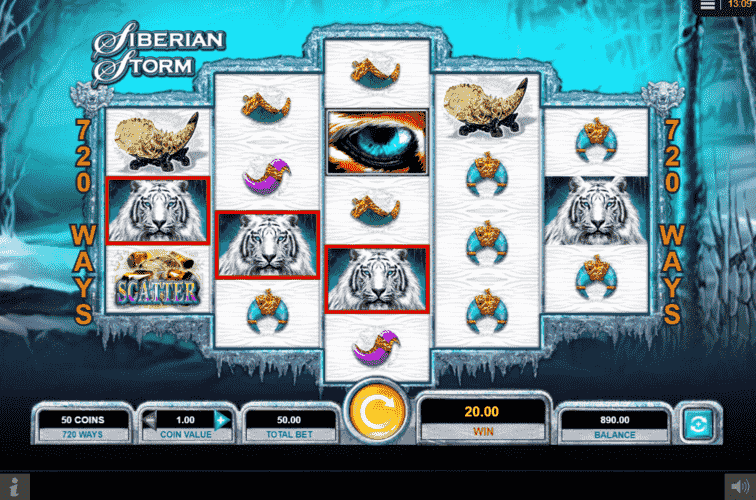 Siberian storm online slot interface with available betting buttons