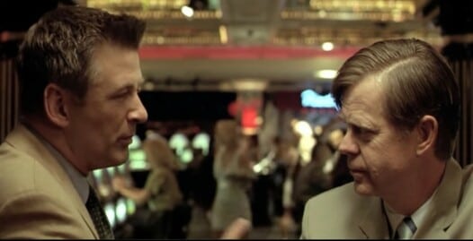 The Cooler casino movie scene with actors Alec Baldwin and William Macy talking inside a casino