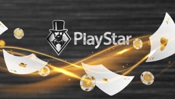 The PlayStar Casino logo in front of playing cards and poker chips