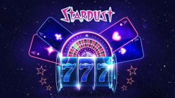 Stardust account logo placed above a neon slot machine on a black background