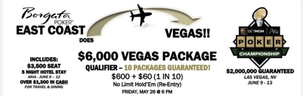 Twitter screenshot of BetMGM Borgata online qualifier events for the Aria Las Vegas Poker Championship $600 Packages,