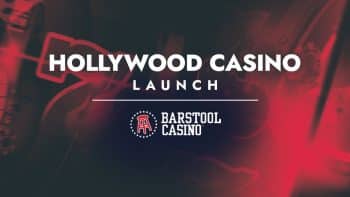 Hollywood Casino NJ launch text above the Barstool casino logo on a red background