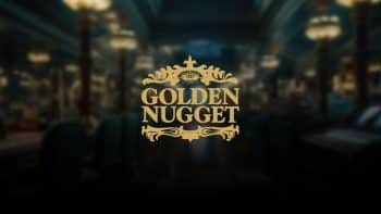 Golden Nugget logo on a dark background depicting an image inside a casino, showcasing the atmosphere at Golden Nugget AC.